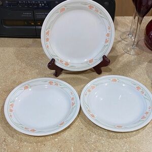 Corelle Peach Garland 7 1/4" Bread Dessert Plates Set Of 3 Flowers Tulip Rose